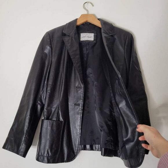Lord & Taylor Vintage Genuine Leather Blazer Jacket Black American Petite PM - Picture 9 of 9